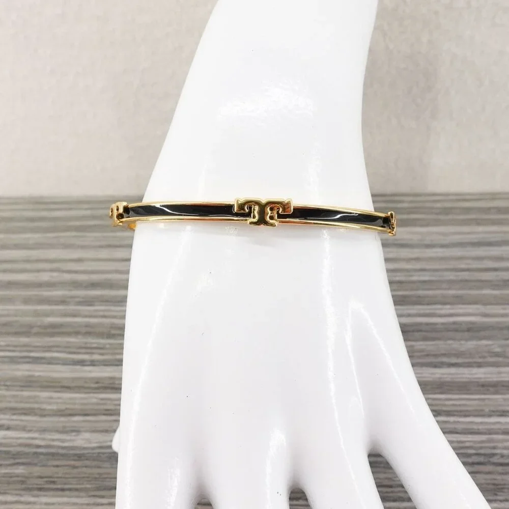 Tory Burch Serif-T Enameled Stackable Bracelet Black OS - Picture 12 of 12